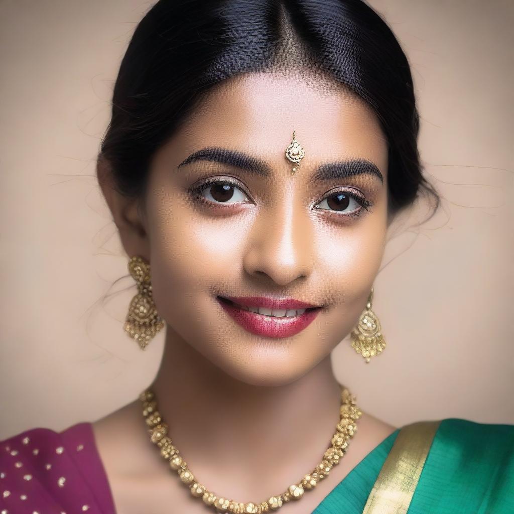 A beautiful and attractive young Indian girl with an elegant and confident demeanor