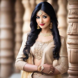 A beautiful and attractive Indian person with an elegant and confident demeanor