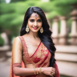 A beautiful and attractive Indian person with an elegant and confident demeanor