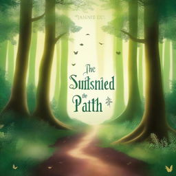 Create a captivating book cover featuring an enchanting forest with a mysterious path leading into the unknown