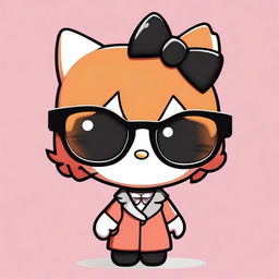 A Hello Kitty character with ginger fur, short hair with micro bangs, and square black glasses