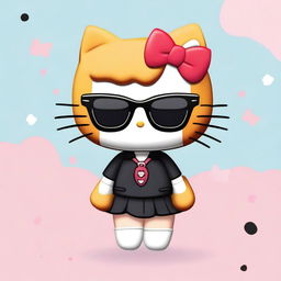 A Hello Kitty character with ginger fur, short hair with micro bangs, and square black glasses