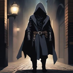 A male hooded rogue with small horns coming out of the hood