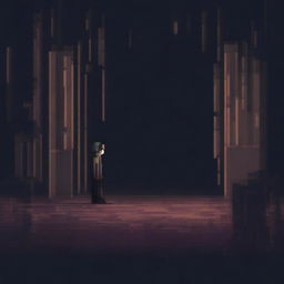 A person slowly fading into oblivion, depicted in pixel art style