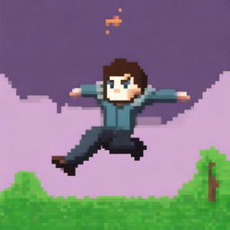 A person falling depicted in pixel art style