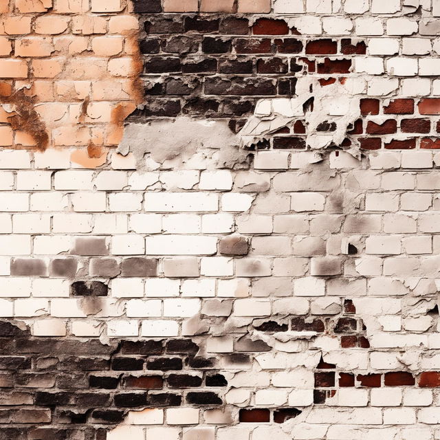 An abstract, vintage brick wall background that appears broken and torn, featuring muted earthy tones, visible cracks, missing bricks, and elements like old posters or graffiti to evoke a sense of nostalgic decay