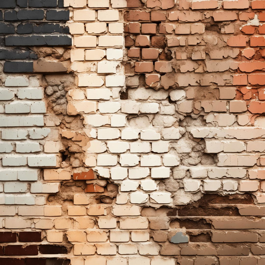 An abstract, vintage brick wall background that is broken, cracked, torn, and features visible holes