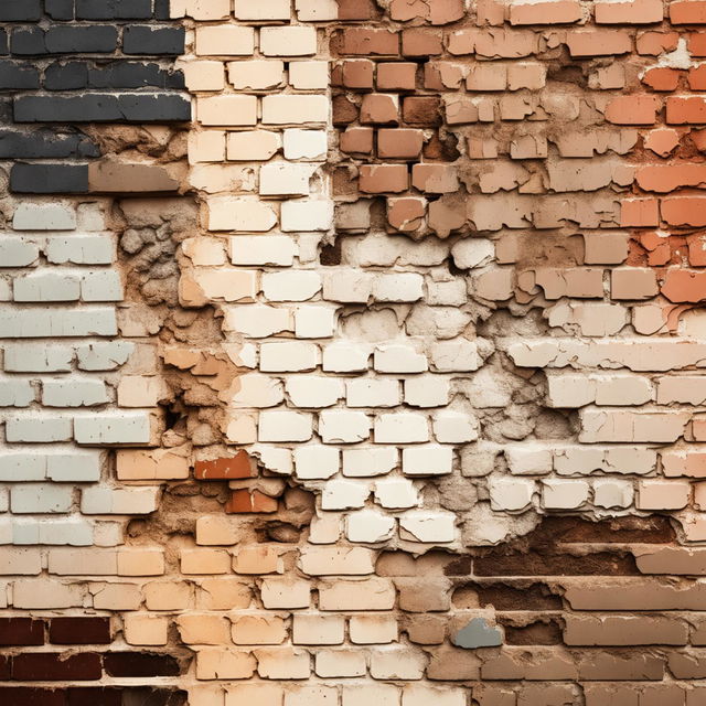 An abstract, vintage brick wall background that is broken, cracked, torn, and features visible holes