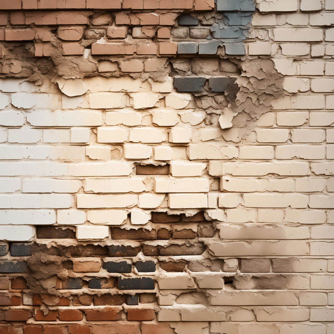 An abstract, vintage brick wall background that is broken, cracked, torn, and features visible holes