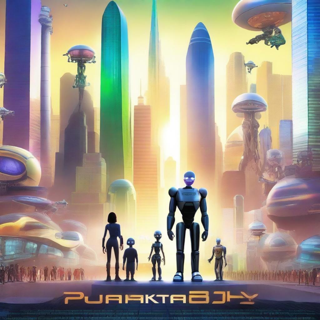 A movie poster depicting a futuristic world where humans, robots, and aliens of all diversities live in harmony