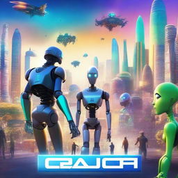 A movie poster depicting a futuristic world where humans, robots, and aliens of all diversities live in harmony