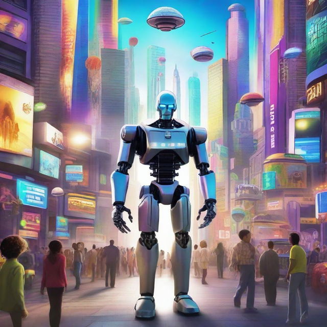 A movie poster depicting a futuristic world where humans, robots, and aliens of all diversities live in harmony after a successful decolonization movement