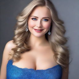 A high quality image of a beautiful Russian woman with long hair, blue eyes, and thick skin