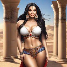 A high quality image of a beautiful Egyptian woman with long hair, blue eyes, and thick skin