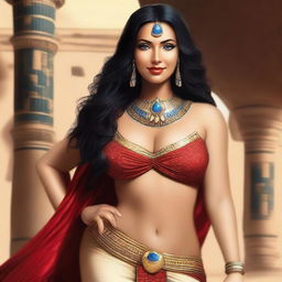 A high quality image of a beautiful Egyptian woman with long hair, blue eyes, and thick skin