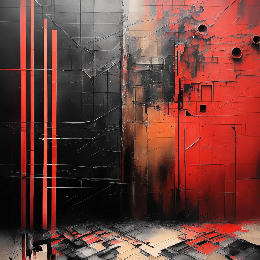 An abstract, dark depiction of the Communist Iron Curtain collapsing and crumbling