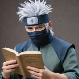 Hatake Kakashi, an iconic character from Naruto, wearing his signature mask and headband, reading a book, with a calm and cool demeanor.