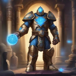 Create an image of a paladin who is an expert in golem creation and runic magic