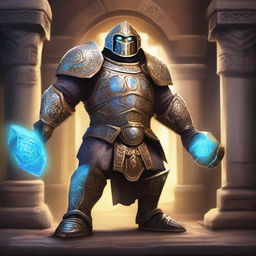 Create an image of a paladin who is an expert in golem creation and runic magic