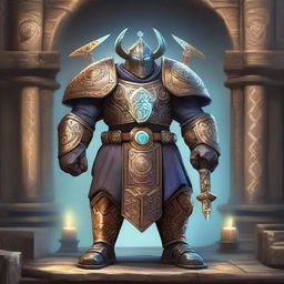 Create an image of a paladin who is an expert in golem creation and runic magic