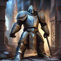 Create an image of a paladin who is an expert in golem creation and runic magic