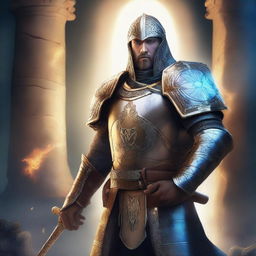 Create an image of a paladin who is an expert in runic magic