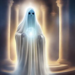 Create an image of a ghost who is an expert in sacred spells