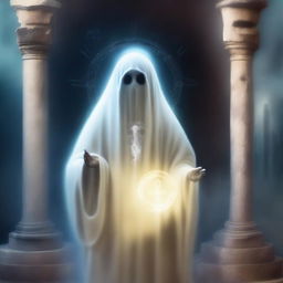 Create an image of a ghost who is an expert in sacred spells