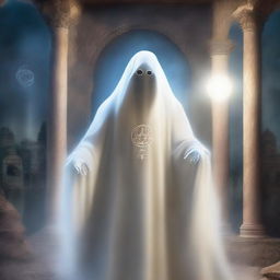 Create an image of a ghost who is an expert in sacred spells