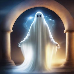 Create an image of a ghost who is an expert in sacred spells