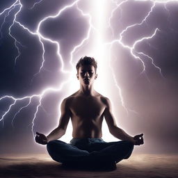 A young man is meditating