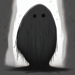 A dark sketch illustration of a vaguely blob-like creature with no face, lurking in the dark shadows of space