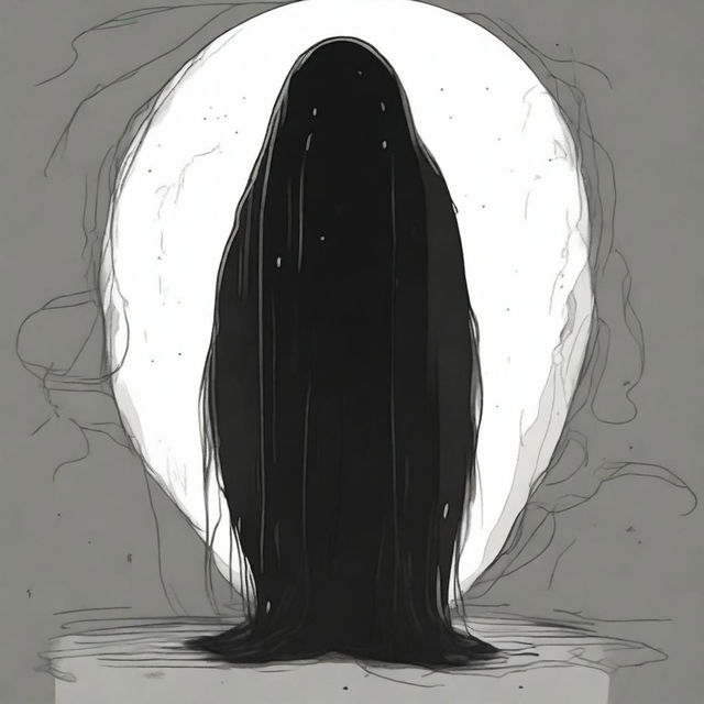 A dark sketch illustration of a vaguely blob-like creature with no face, lurking in the dark shadows of space