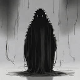 A dark sketch illustration of a vaguely blob-like creature with no face, lurking in the dark shadows of space