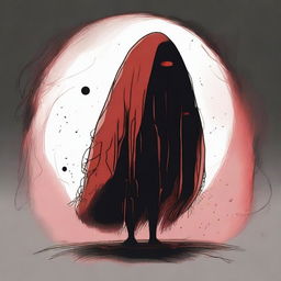 A dark sketch illustration of a vaguely blob-like creature with no face, lurking in the dark shadows of space