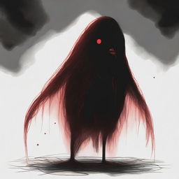 A dark sketch illustration of a vaguely blob-like creature with no face, lurking in the dark shadows of space