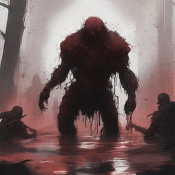 A dark sketch illustration of a flood combat form covered in flood spores, lurking in the shadows