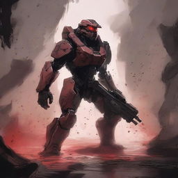 A dark sketch illustration of a flood combat form from Halo, covered in flood spores, lurking in the shadows