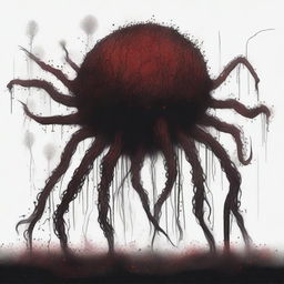 A dark sketch illustration of an abyssal creature covered in spores, lurking in the shadows