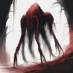 A dark sketch illustration of an abyssal creature lurking in the shadows