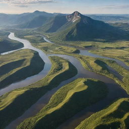 A landscape where a river takes the shape of a mountain