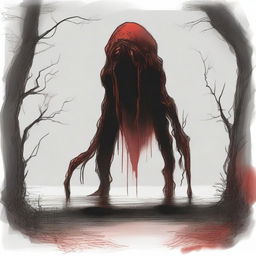 A dark sketch illustration of an abyssal creature lurking in the shadows