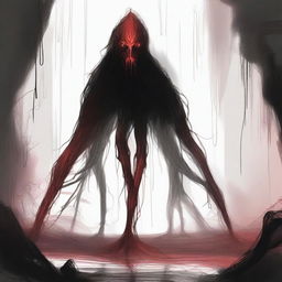 A dark sketch illustration of an abyssal creature lurking in the shadows