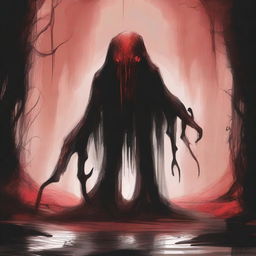 A dark sketch illustration of an abyssal creature lurking in the shadows