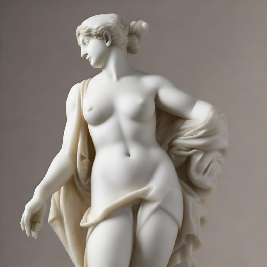 A highly detailed image of a beautiful marble sculpture, depicting a classical figure in a graceful pose