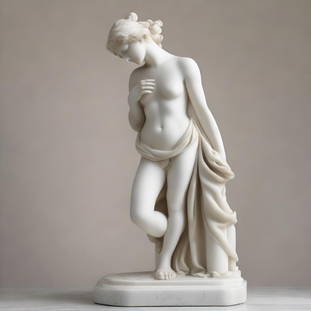 A highly detailed image of a beautiful marble sculpture, depicting a classical figure in a graceful pose