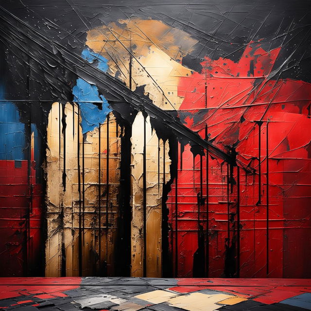 An abstract image of the vintage Communist Iron Curtain depicted as a ripped barrier, using muted colors and sharp lines to evoke historical weight and the struggle for freedom