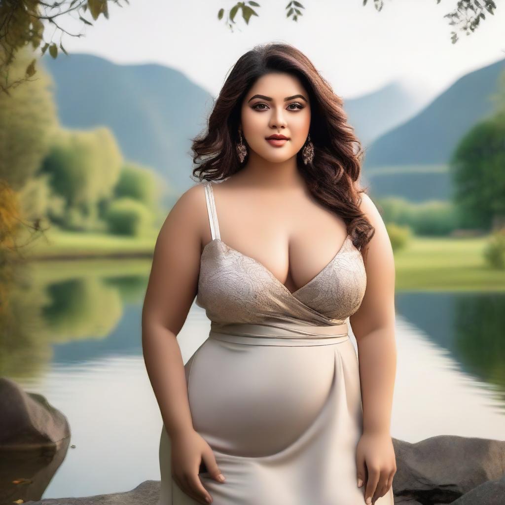 A voluptuous woman posing confidently