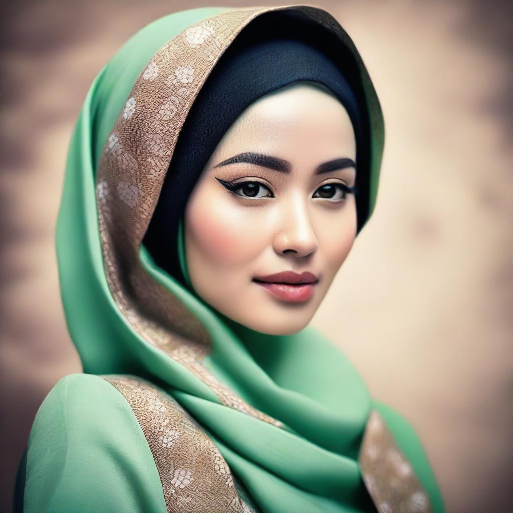 An Indonesian woman wearing a hijab, portrayed with elegance and respect