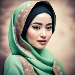 An Indonesian woman wearing a hijab, portrayed with elegance and respect